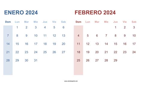 calendario enero y febrero 2024 colombia